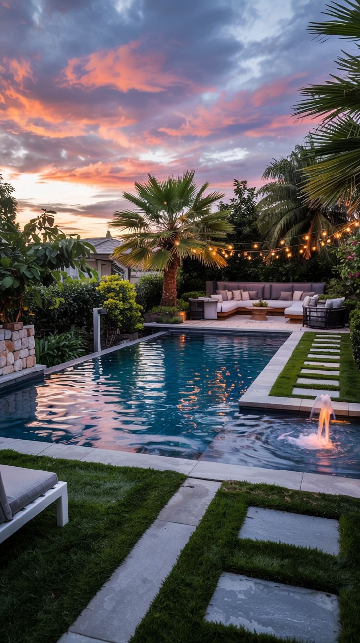 28 Cozy Backyard Pool Landscaping Ideas with a Warm Touch