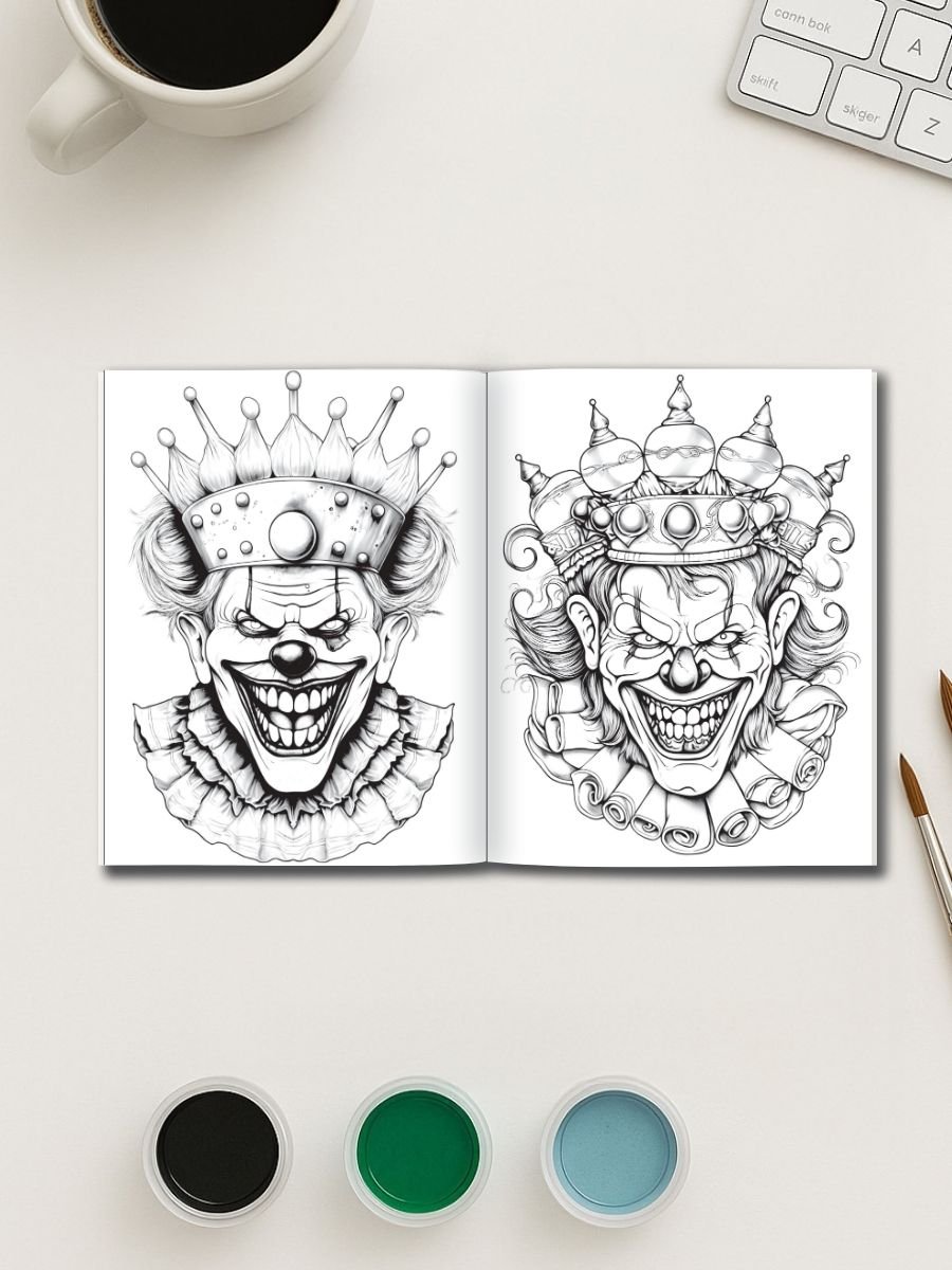 Wicked Whimsy – 25 Evil Clown Coloring Pages - Image 3