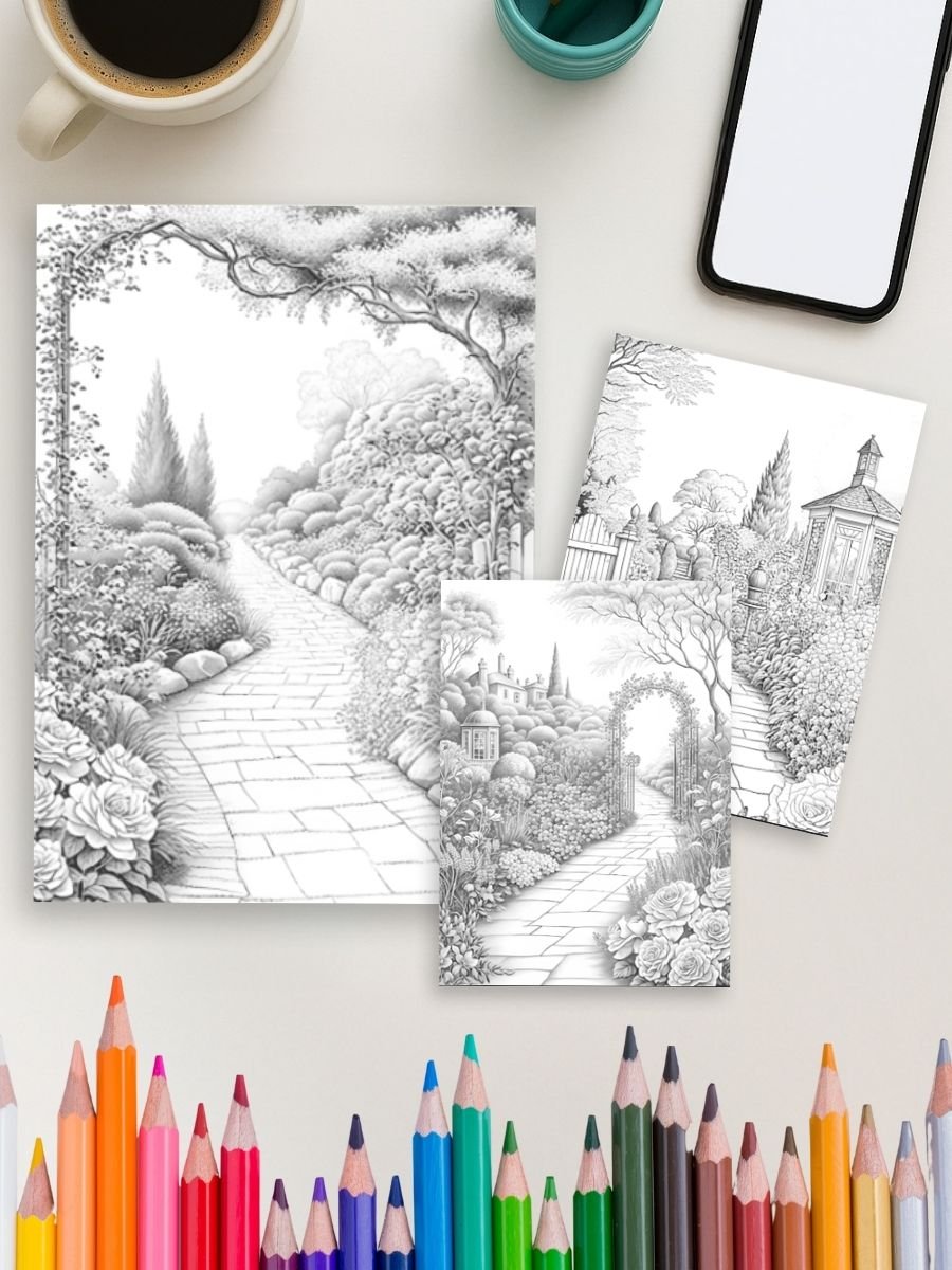 Pathways of the Garden – 25 Scenic Coloring Pages - Image 4